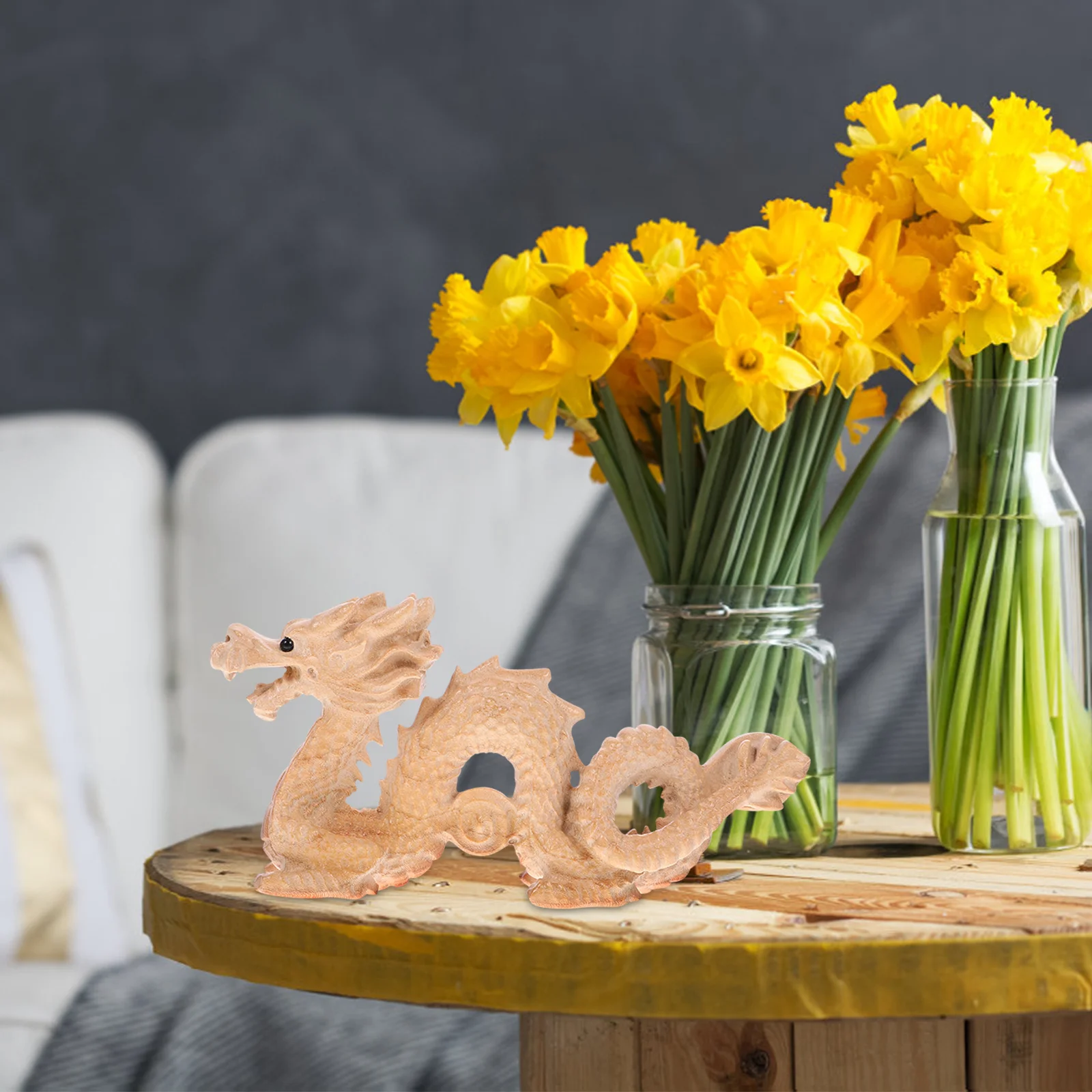 

Chinese Zodiac Wooden Dragon Statue Decorative Craft for Home Office Desk Prosperity Ornament Wood Dragon Statue