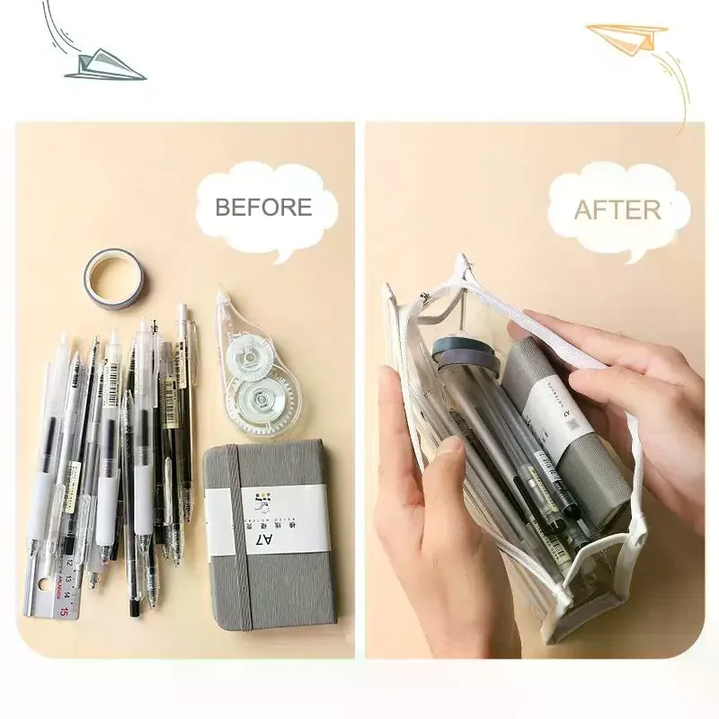 Transparent Pencil Case Large Capacity Simple Pen Bag Kawaii Cosmetic Bag School Study Stationery Office Supplies