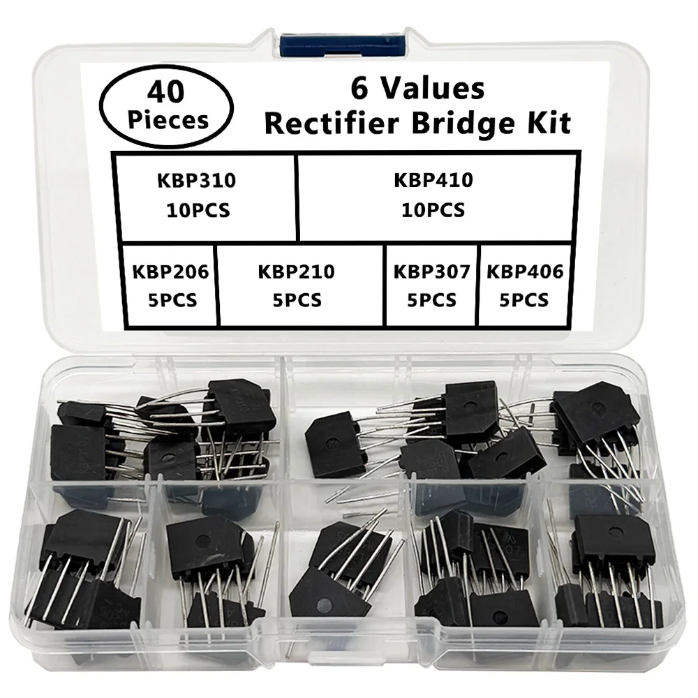 40pcs 6Values Rectifier Bridge Kit (KBP310 KBP410) 10PCS (KBP206 KBP210 KBP307 KBP406) 5PCS 4 pins total 40pieces with box