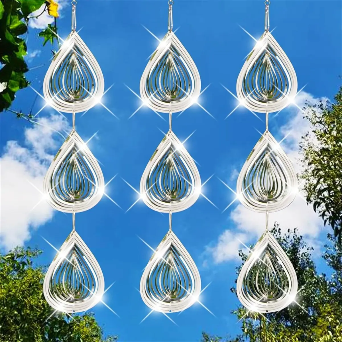 (AIMA) 3 Pcs Bird Scare Discs Set, Bird Reflectors Wind Spinner, Extra Sparkly Drop-Shape Wind Spinner Bird Devices