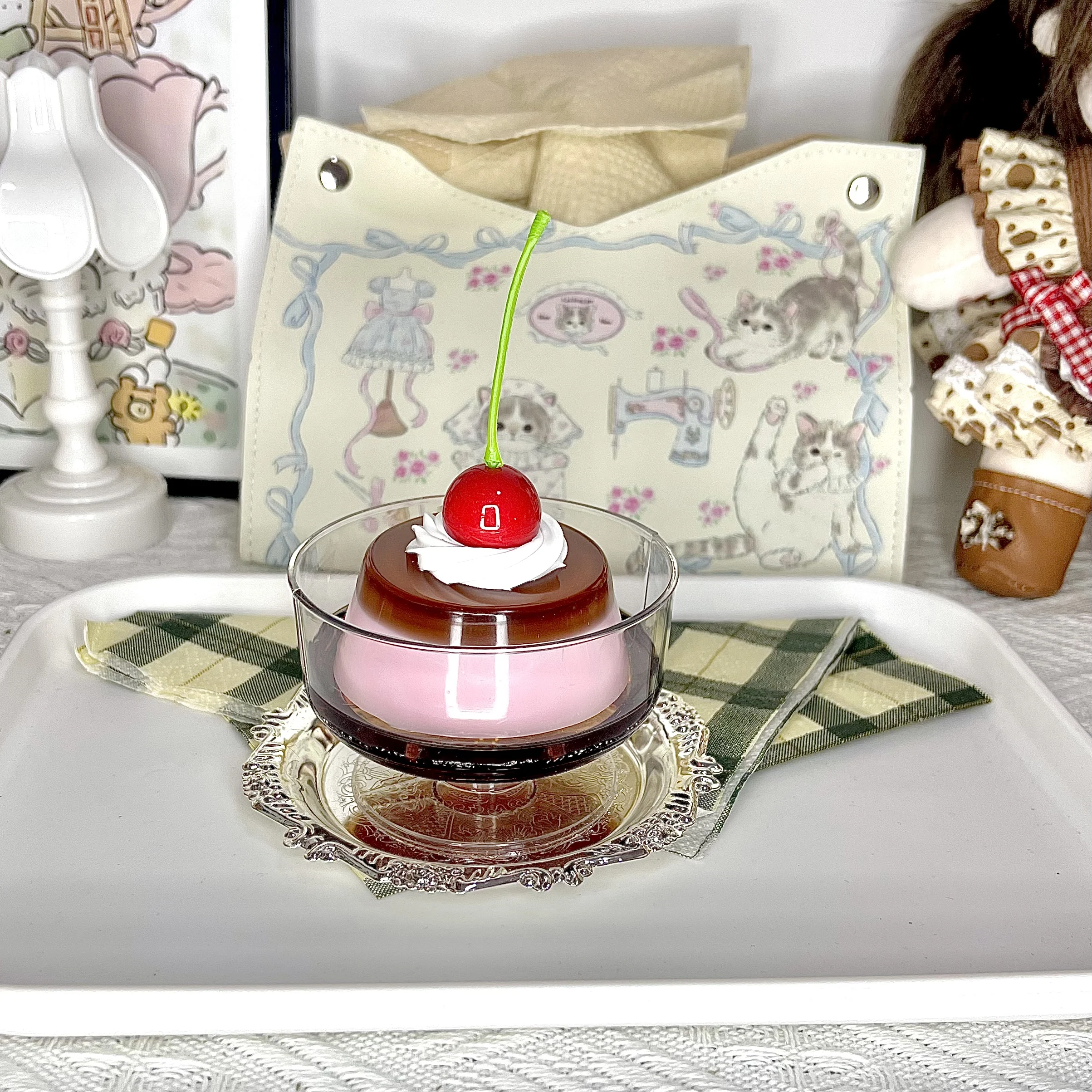 Pink Room Decoration Simulation Pink Strawberry Cream Pudding Ornament Photo Props Desktop Eating Glue Pink Pudding Decoration