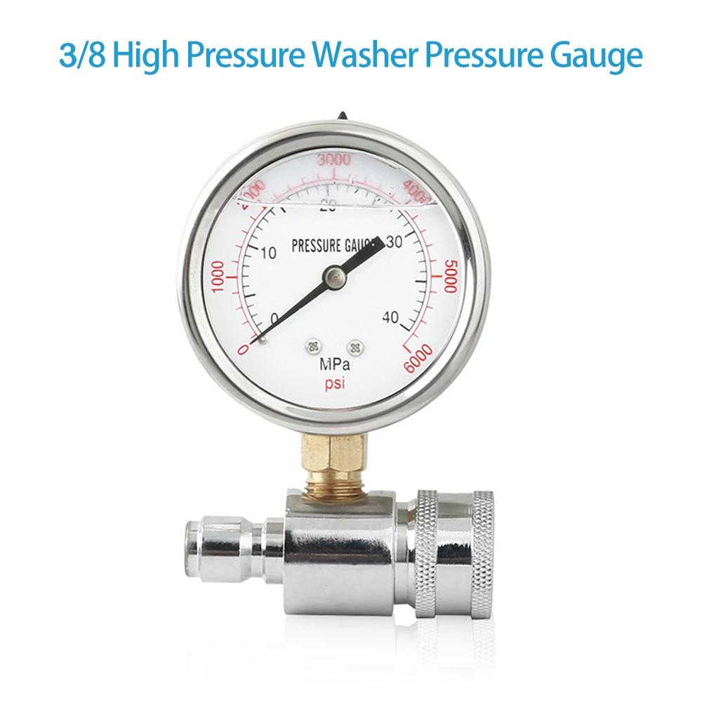 

Pressure Gauge G3/8 Qucik Connected Stainless Steel 6000PSI High Pressure Washer Gauge Car Washer Accessory