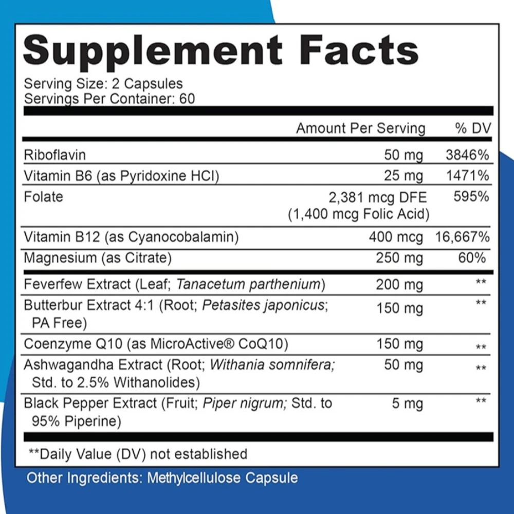 Plant-Based Formula with Feverfew, Magnesium Citrate and Butterbur - Supports Daily Comfort and Wellness