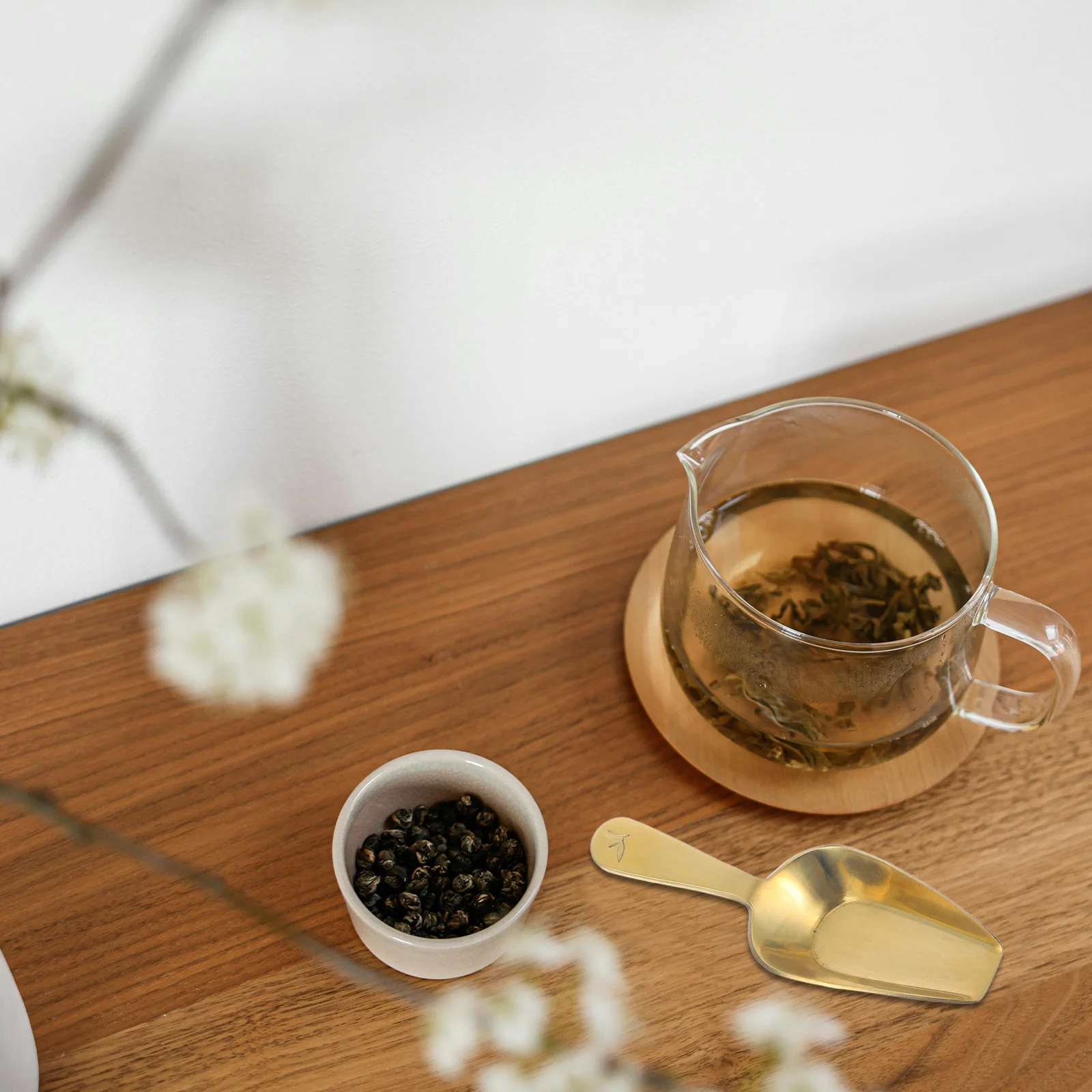 

2Pcs Compact Brass Tea Spoon for Loose Tea Scooping Fine Craftsmanship Smooth Surface Multi Function Small Scoop Home Bar Coffee