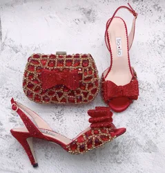 BS1556 Customizable Various Heel Height Women Bridal wedding Shoes  Red Gold  Crystal  Shoes with Matching Bags Set