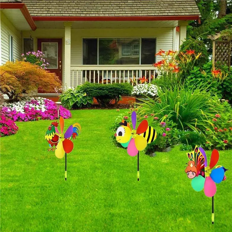 RMWIN-15 Pcs Windmills Colorful Wind Spinner 3D Animal Pinwheel Garden Ornament For Outdoor Yard Lawn Patio Decor And Party