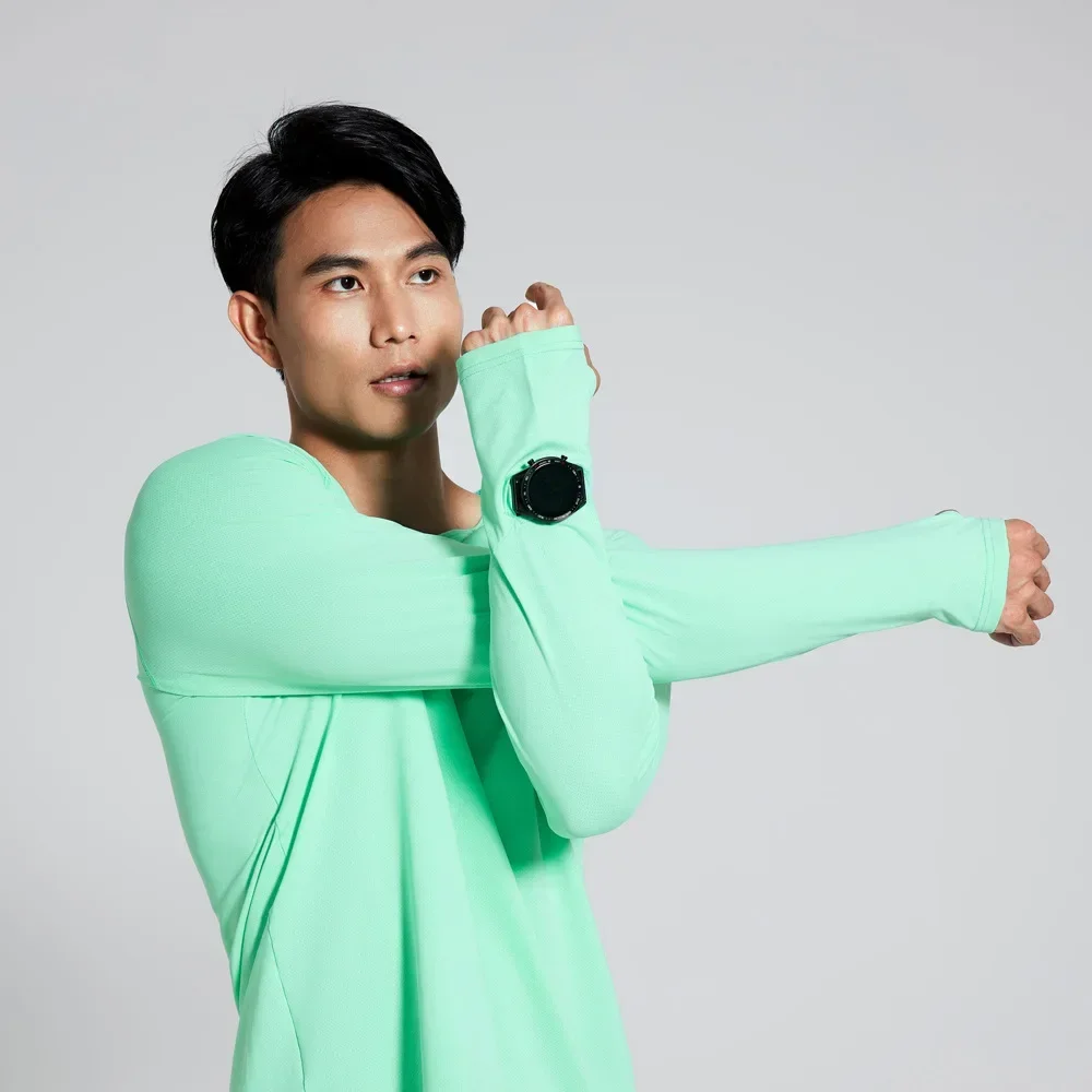 

Men Marathon Fitness Training Long Sleeve T-Shirt Anti-UV Quick Dry Thumb Hole Anti-Static Cuff Running Workout Top