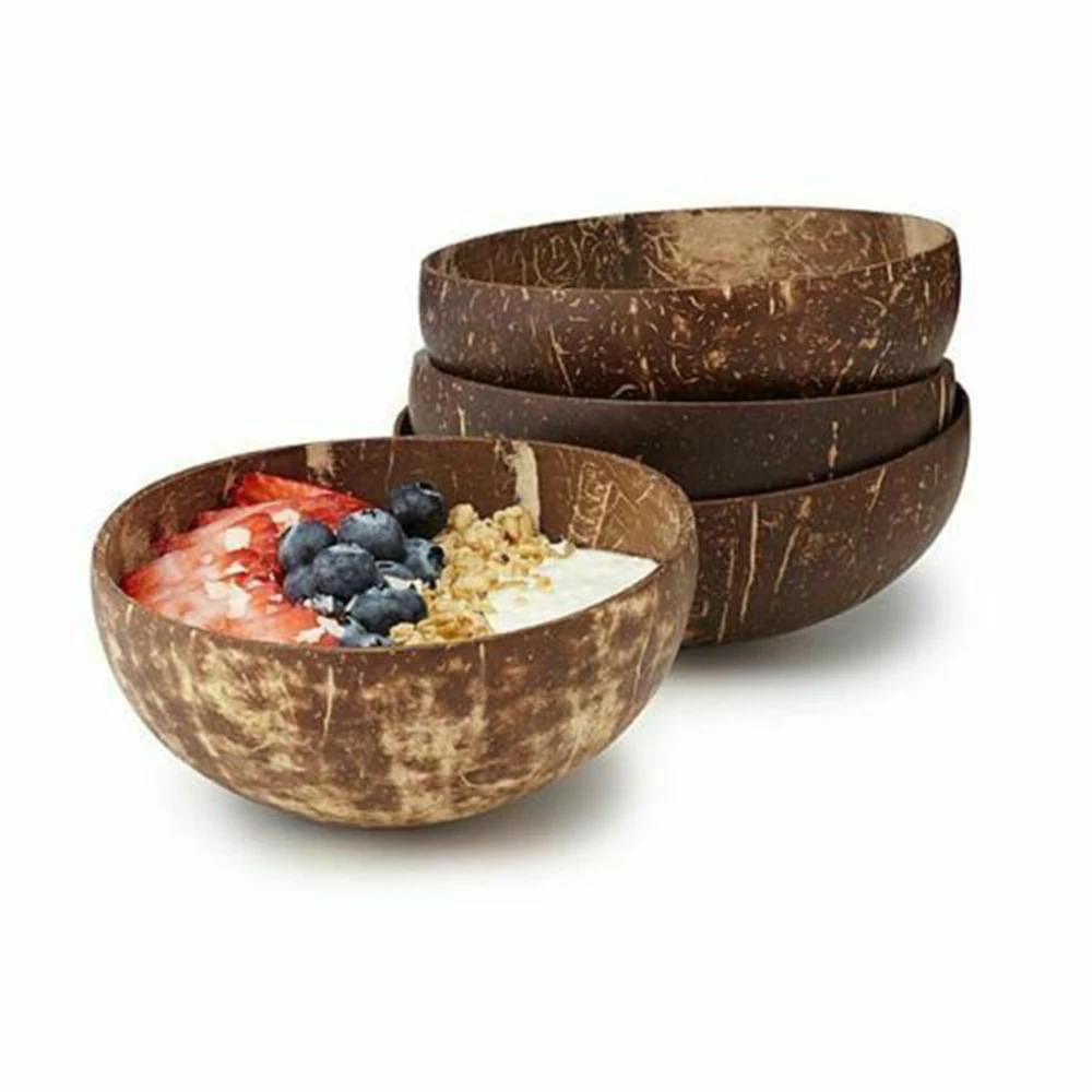 Creative Natural Coconut Bowl, Eco Friendly, Soup, Salad, Noodle, Rice, Wooden Fruit Plates, Handicraft Art, Vintage Type Decor