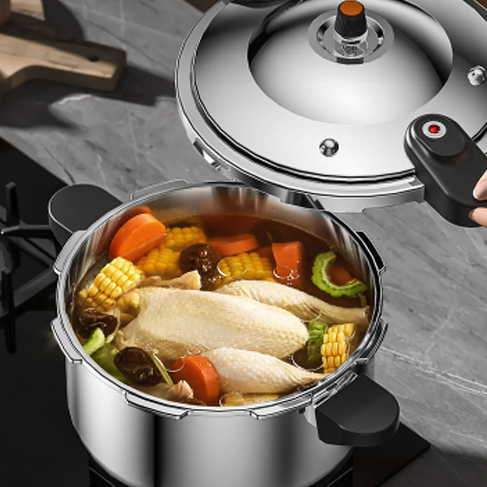 Pressure Cooker 80kpa Pressure Canner Dual Handle Stainless Steel Large Capacity  Kitchen Cookware for Gas Electric Stove