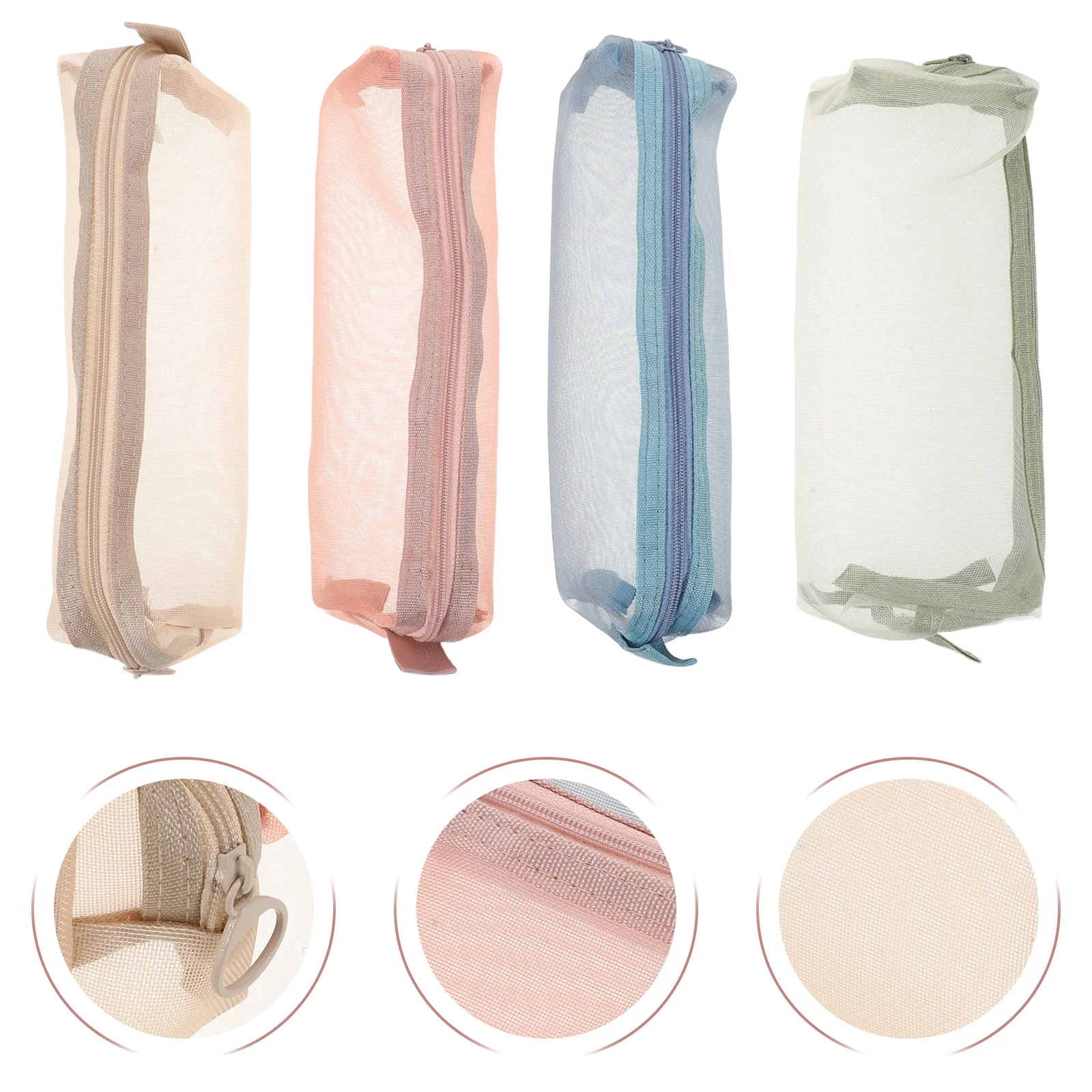 

4Pcs Portable Mesh Makeup Bags Multicolor Travel Organizer Pencil Case Zipper Pouch Purse Organizer Storage Bag