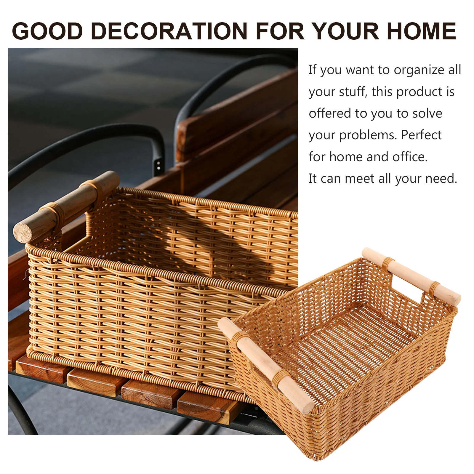 

Large Plastic Storage Basket Imitation Rattan Organizer Home Office Use Multi-Purpose Laundry Basket Portable Foldable