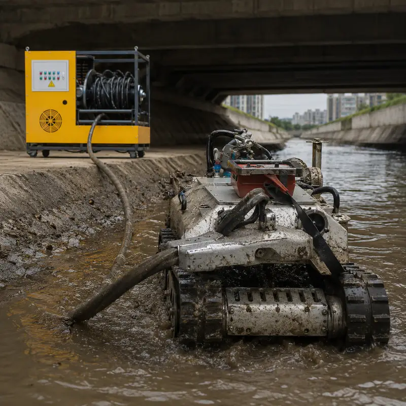 Underwater Desilting Robot Customized with Soft Mud Mobility for Pond Dredging High Suction Intelligent Dredging Robot
