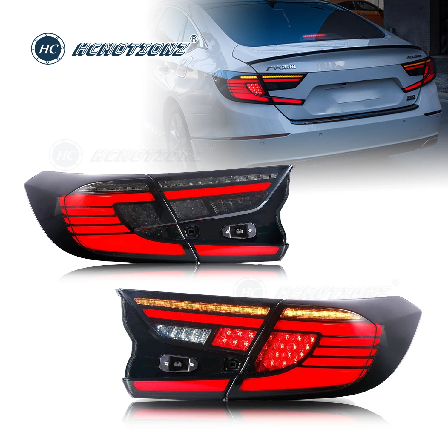 HCMOTONZ LED Tail Lights for Honda Accord 2018-2022 10th/10.5th Gen DRL Start up Animation Rear Back Lamps Assembly