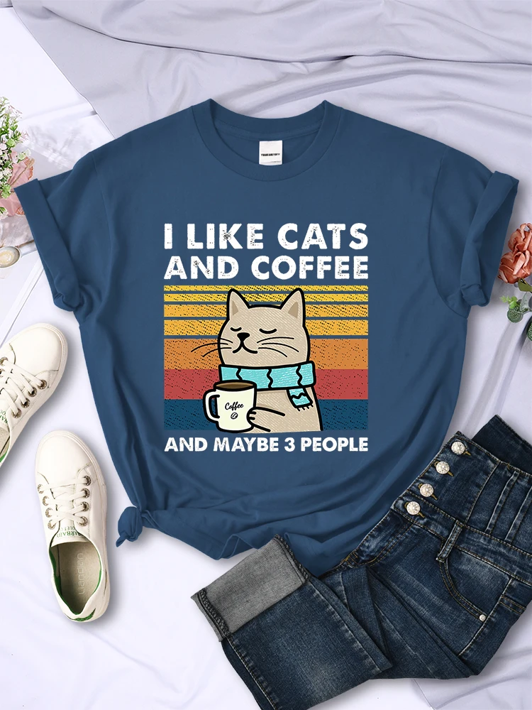 I Like Cats And Coffee Printed T Shirt Women Hip Hop Summer Soft Tops Fashion Casual Cute Short Sleeve Breathable Cool Tshirt