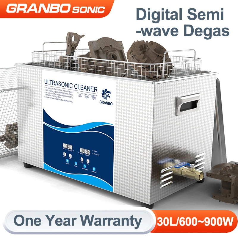 

Granbo 30L Digital Ultrasonic Cleaner Degas Semiwave Heating Ultrasound Bath Solvent Cleaning Oil Rust Removal