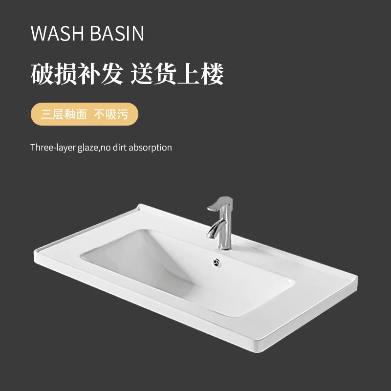 حوض منصة شبه مدمج حوض واحد حوض غسيل حمام سيراميك متكامل حوض غسيل وجه مربع منزلي قابل للتخصيص