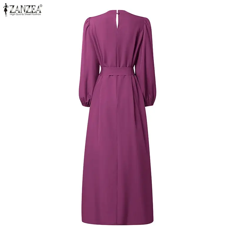 2026 ZANZEA Elegant Muslim Abaya Spring Lace Patchwork Dresses Women Elegant Long Sleeve Pleated Sundress Kaftan Ramadan Robe 3