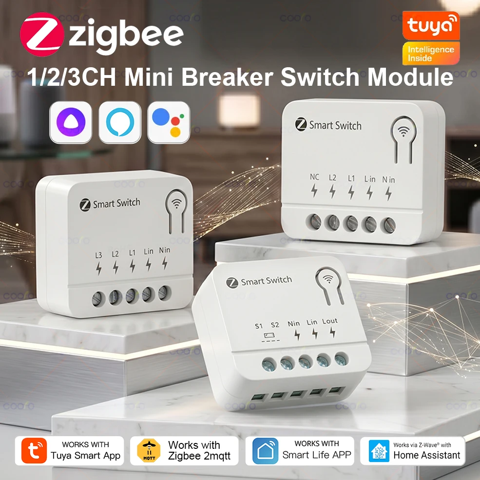 ZigBee Tuya 1/2/3-fach Mini Smart Schalter DIY Lichtschalter-Modul Zweiwege-Steuerung für Alexa Alice Google Home Zigbee Hub erforderlich