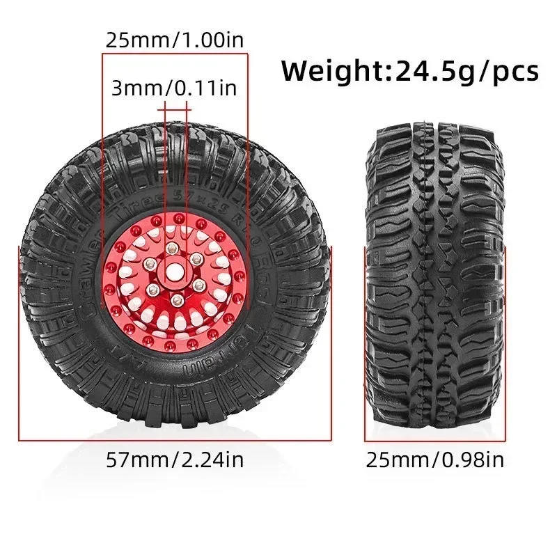 4 Uds 1,0 neumáticos sobre orugas y llantas Beadlock para Axial SCX24 AX24 FMS FCX24 FCX18 TRX4M 1/24 1/18 RC Rock Crawler Car