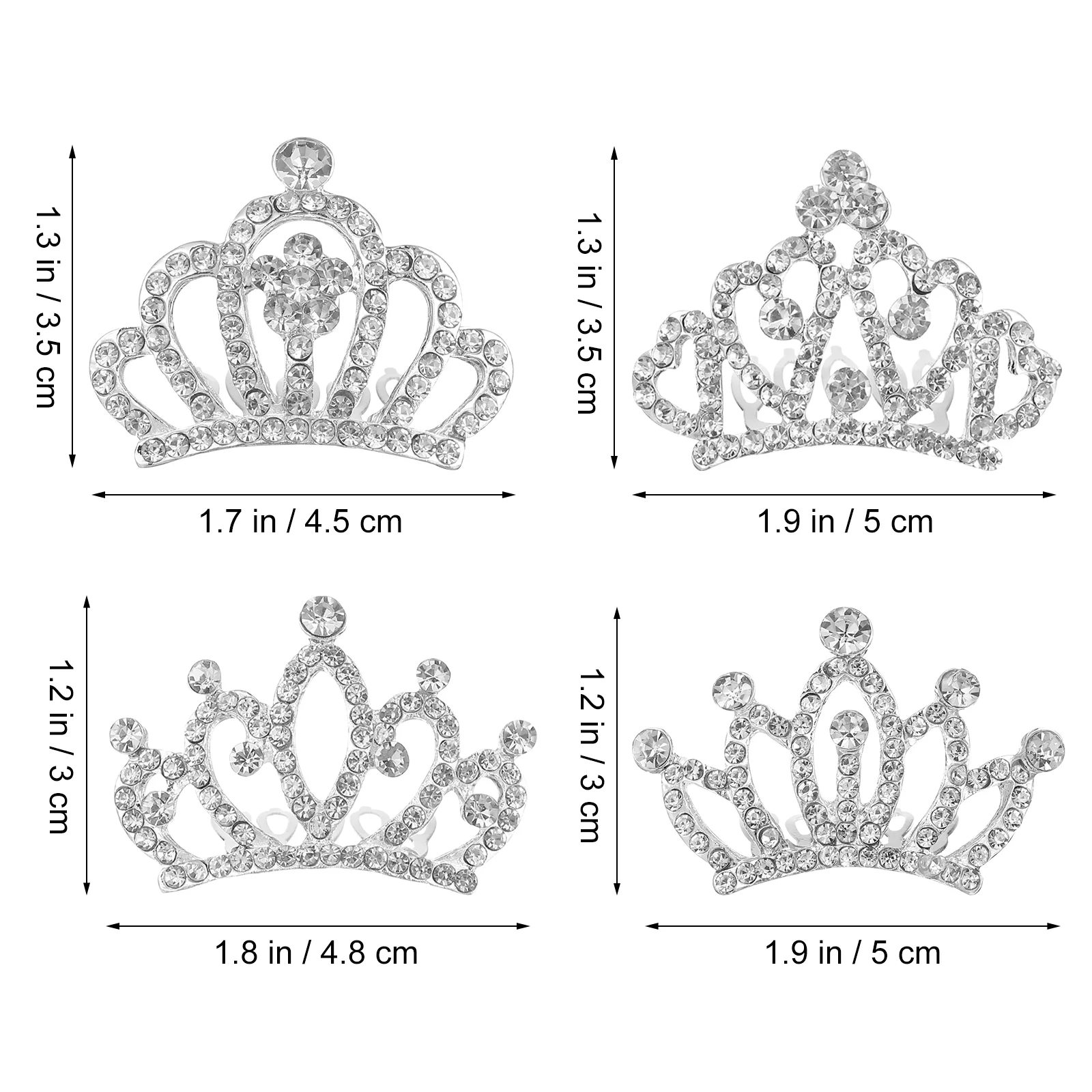 تاج صغير للفتيات الصغيرات ، مشط تاج ، غطاء رأس لأعياد الميلاد للأطفال ، مشابك شعر من حجر الراين ، 4 * *