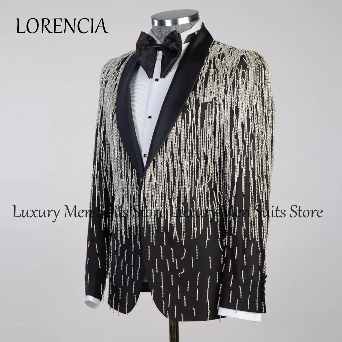 Customized Tassel Ornament Tuxedos Men Suits 2 Pieces Wedding Groom Dinner Party Peaked Lapel Male Prom Blazers Ternos Completo