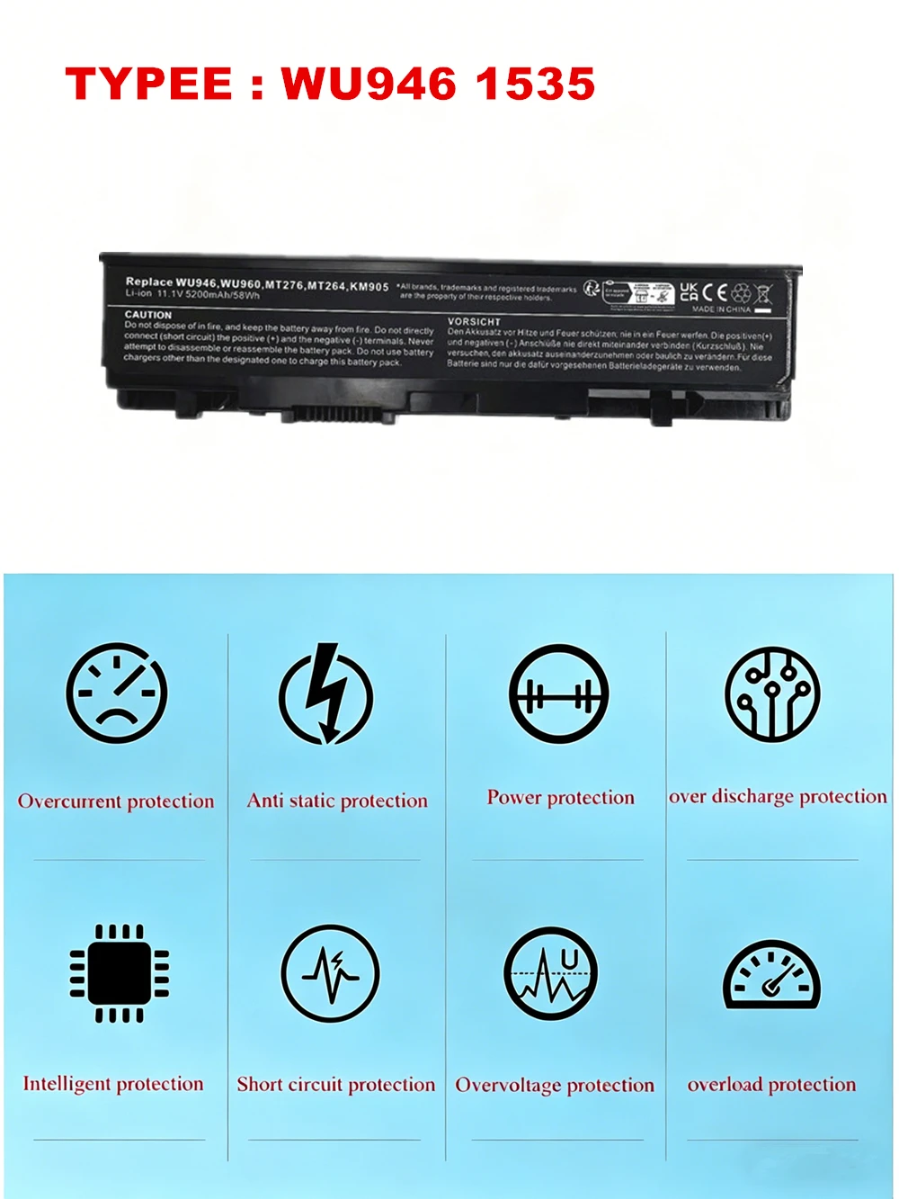 Laptop Battery For Dell Studio 1535 1555 PP33L 1536 1557 1557 1537 1558 KM887 WU946 WU960 WU965 MT276 MT264 KM905 PW773 KM904