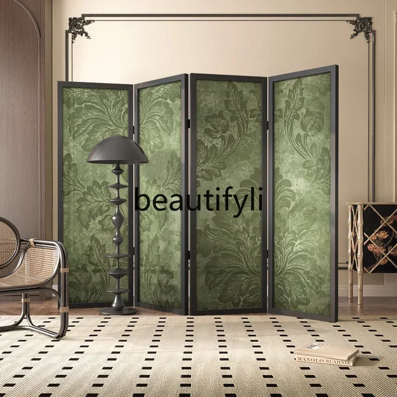 

LD25Medieval green solid wood screen partition living room bedroom sofa background blocking entrance porch mobile folding scre