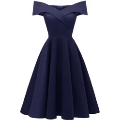 2024 New Vintage Women Summer Dresses Off Shoulder V-Neck Retro 50s 60s Elegant Dress Sexy Rockabilly Party Dress Midi Vestidos
