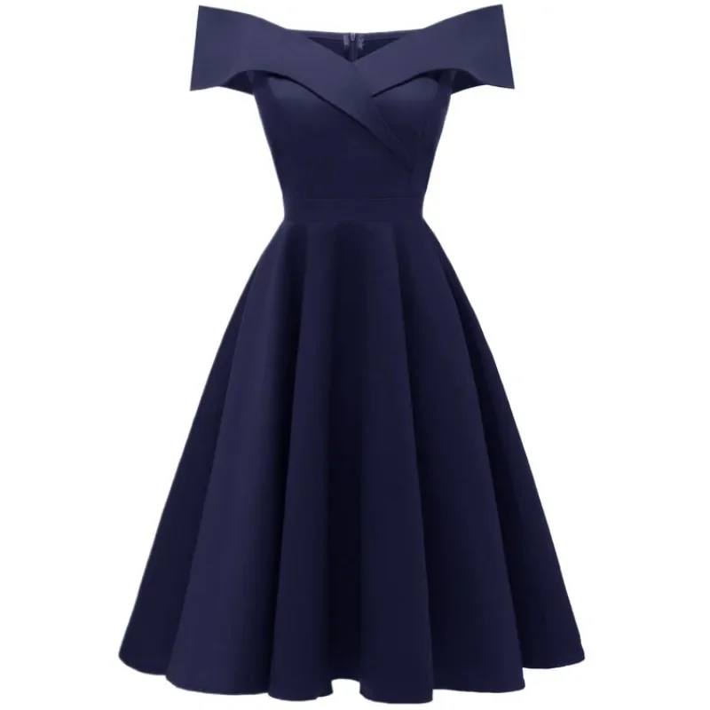2024 New Vintage Women Summer Dresses Off Shoulder V-Neck Retro 50s 60s Elegant Dress Sexy Rockabilly Party Dress Midi Vestidos
