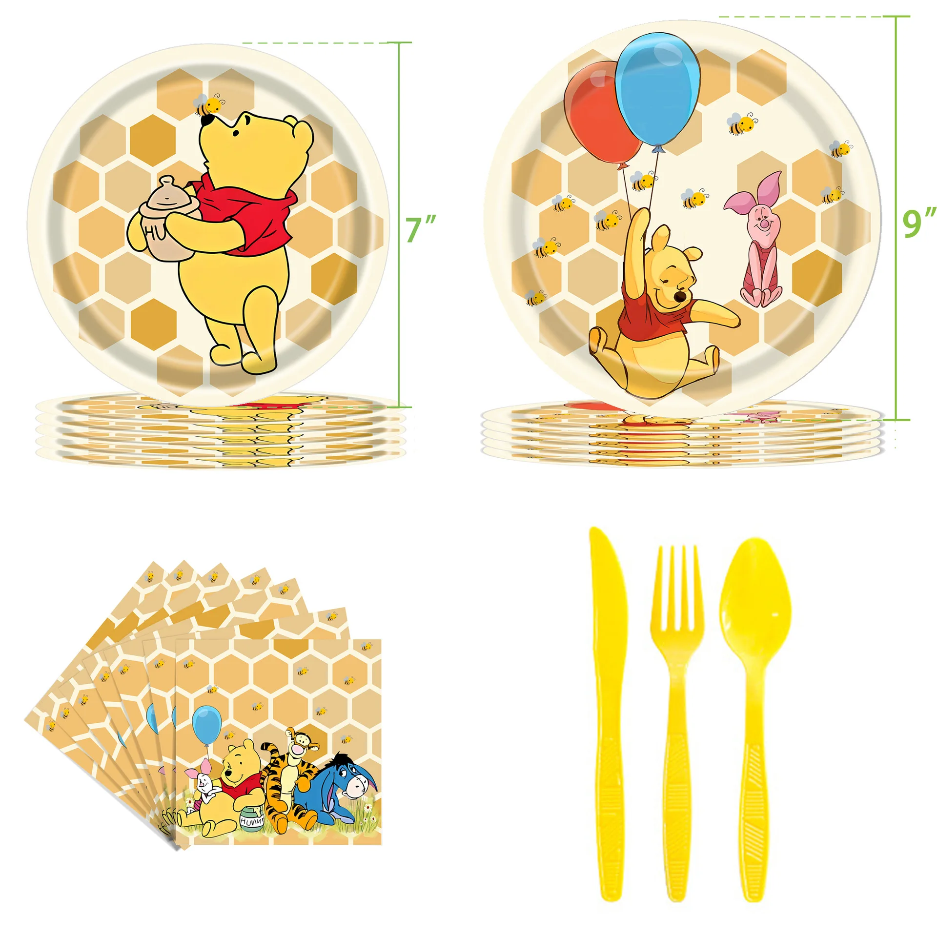 Disney Winnie the Pooh Partyzubehör Bär Banner Ballon Tasse Teller Servietten für Kinder Babyparty Geburtstag Party Dekor Spielzeug Geschenk