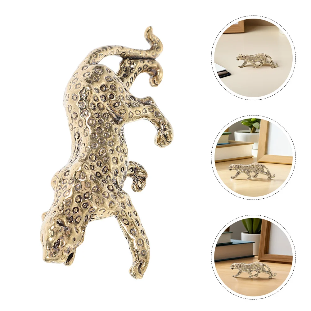 

2Pcs Leopard Sculpture Vintage Brass Ornament Desktop Decoration Feng Shui Animal Decor Home Office Statue Ornament Figurine