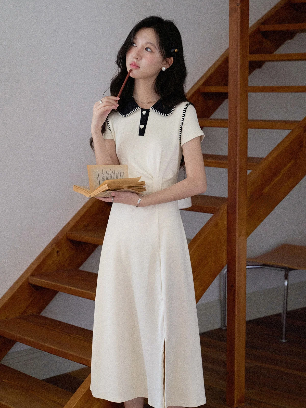 

Летняя дизайнерская новинка: женское платье с отложным воротником Dr South Deer Star River White Frost, А-силуэт, длинное