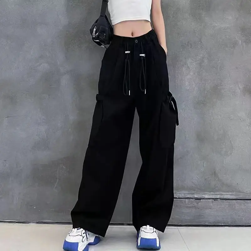 

Clearance Counter Pure Cotton High-grade Large Size Cargo Women's Pants Autumn Winter Plus Velvet High Waist Wide Leg Pants