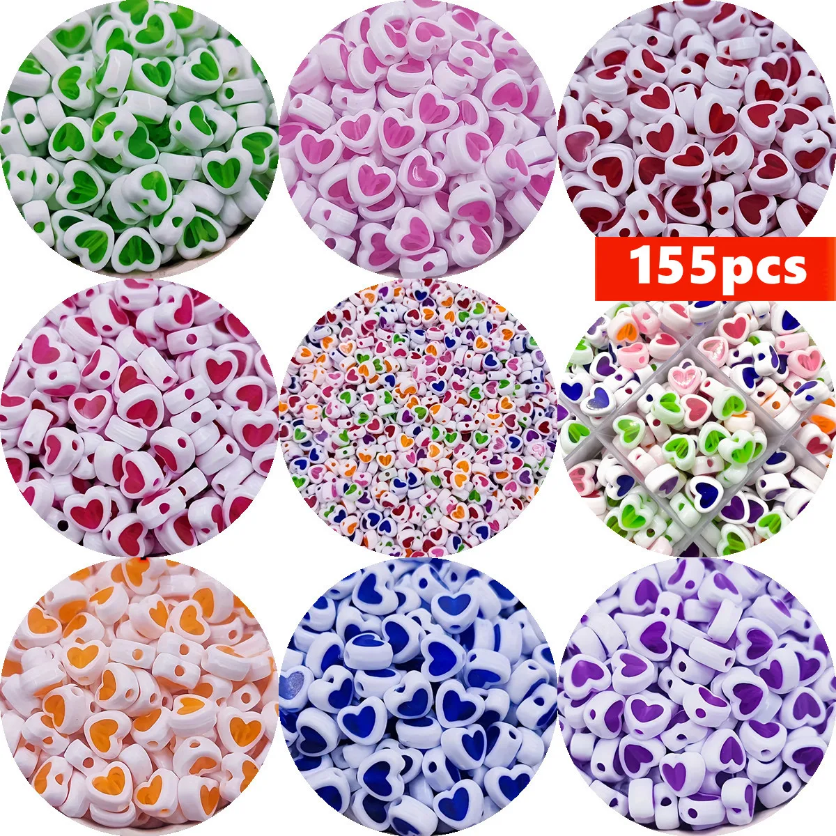 8mm 155pcs Acrylic Double Spliced Transparent Heart  Beads DIY Handmade Accessories