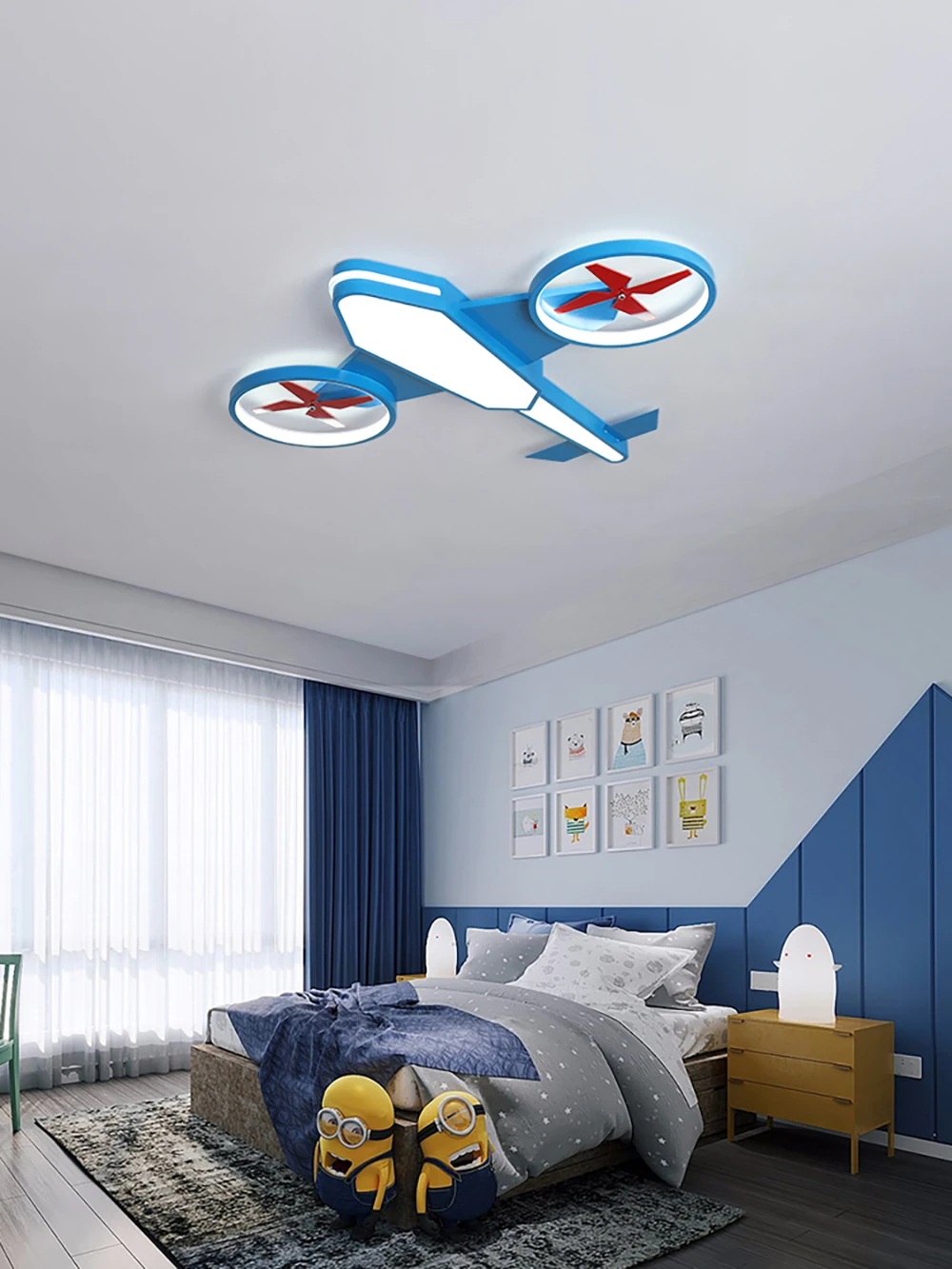 SGROW-LED Desenhos animados Avião Fan Lustre para Quarto das Crianças, Quarto Luz, Simples e Moderno, Criativo, Proteção para os Olhos