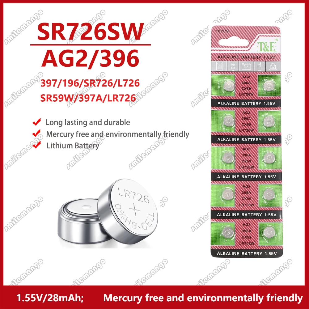 2-50PCS 1.55V AG2 LR726 397 396A SR726 196 SR726SW CX59 LR59 SR59 396 Button Battery For Watch Toys Remote Cell Coin Batteries