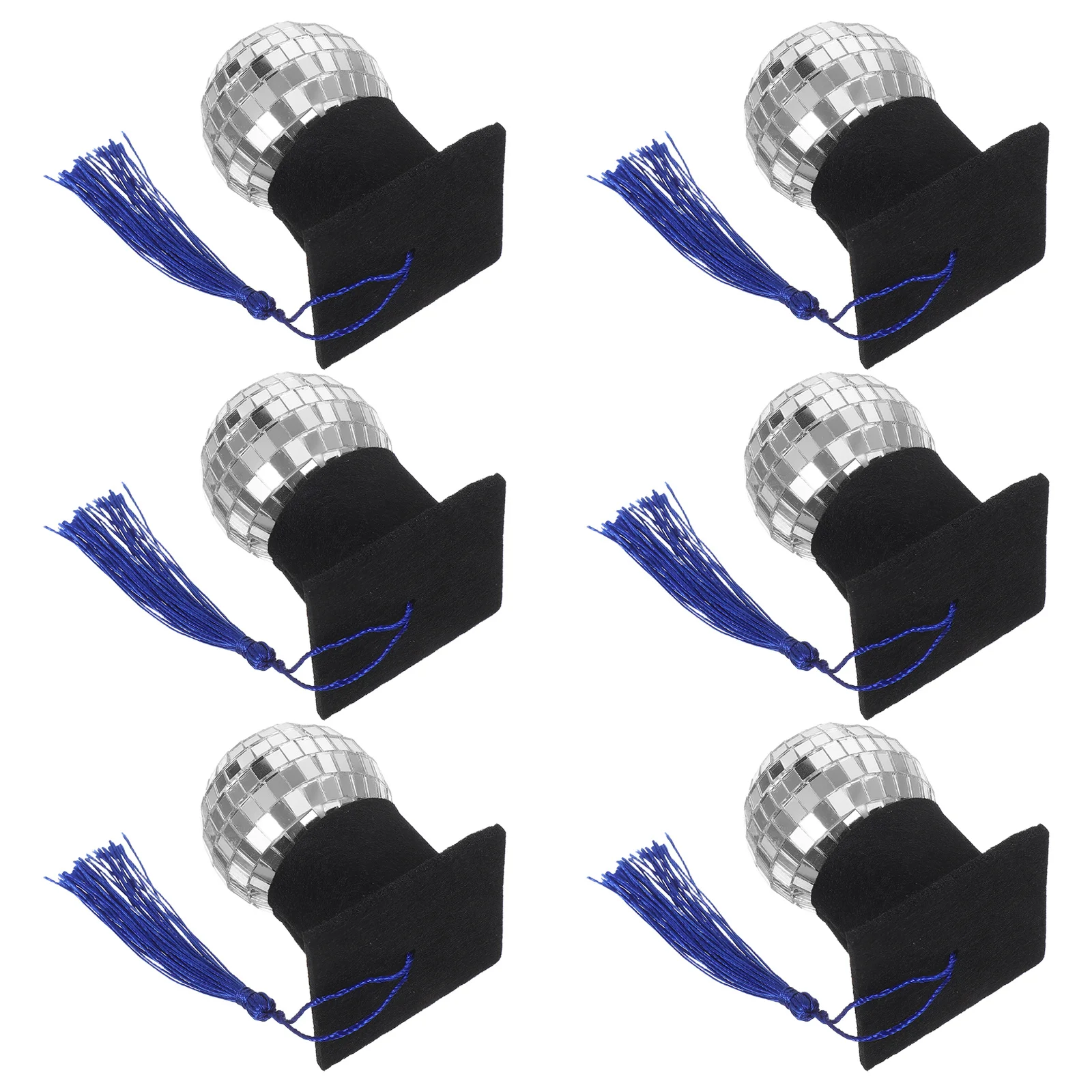 

6Pcs Graduation Season Cake Decorations Mini Disco Balls Graduation Cap Tassel Cake Toppers Unique Party Cupcake Decor