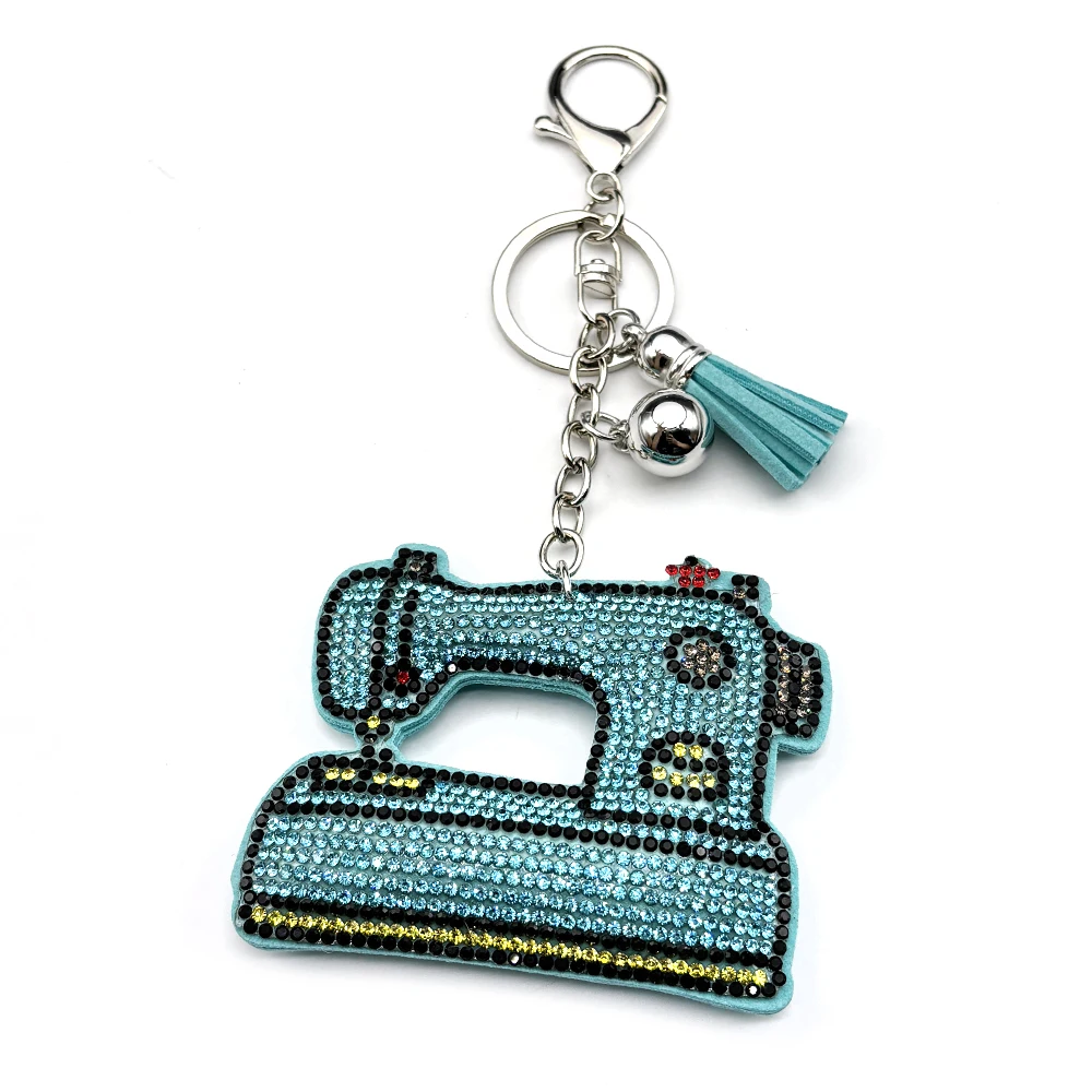 Vintage Sewing Machine Rhinestone Keychain Bling Crystal Tassel Bell Gift Tailor Sewing Lover DIY Crafter Keyholder Jewelry