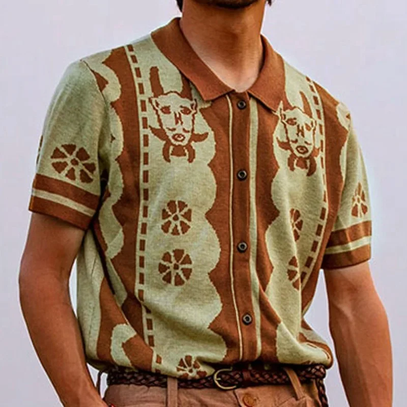 Europe and The United States Men's Summer New Jacquard High-end Fashion Knitwear Lapel Cardigan Short-sleeved POLO Shirt T-shirt