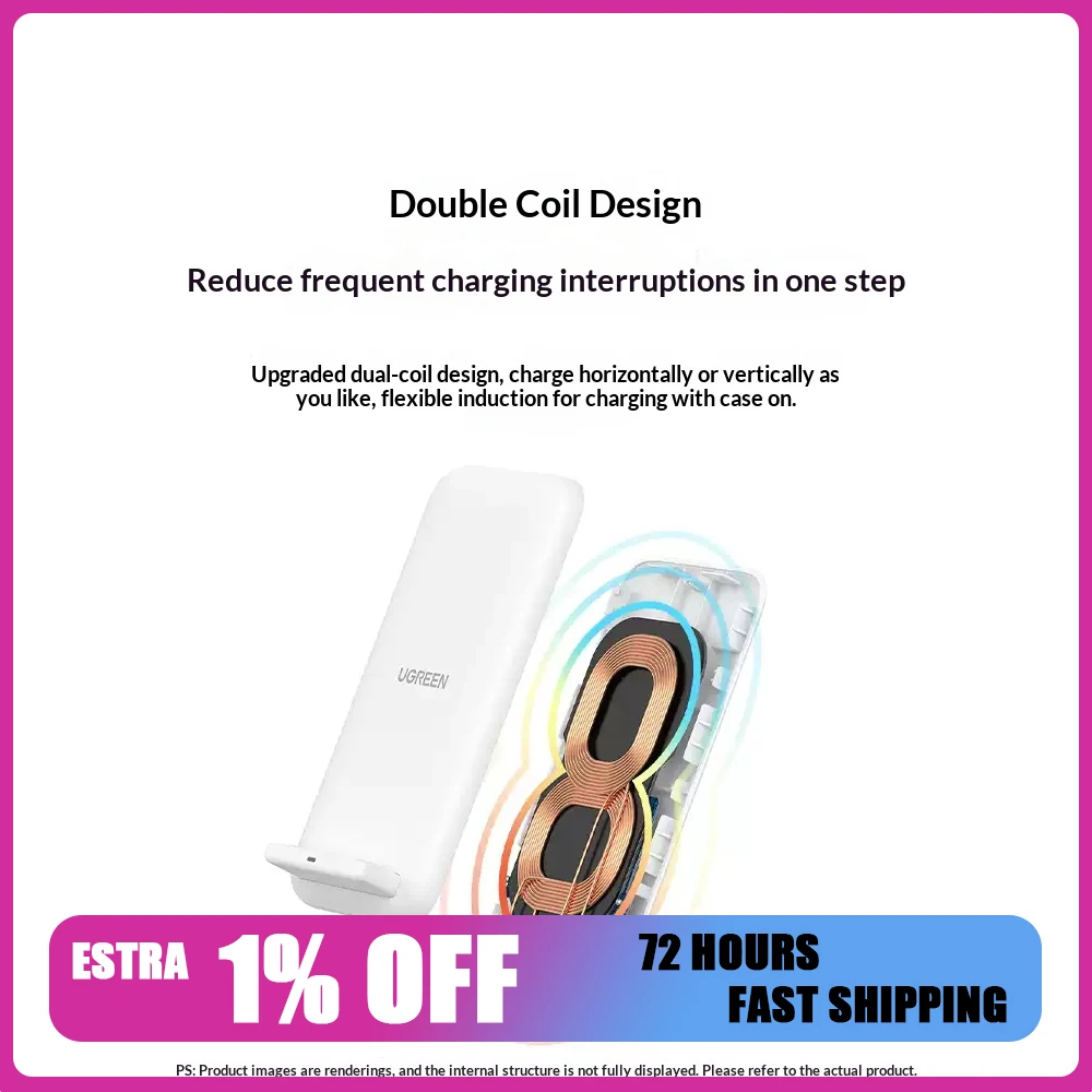 UGREEN Wireless charger bracket Universal accessory 15w vertical charging head base 15W low temperature fast charging