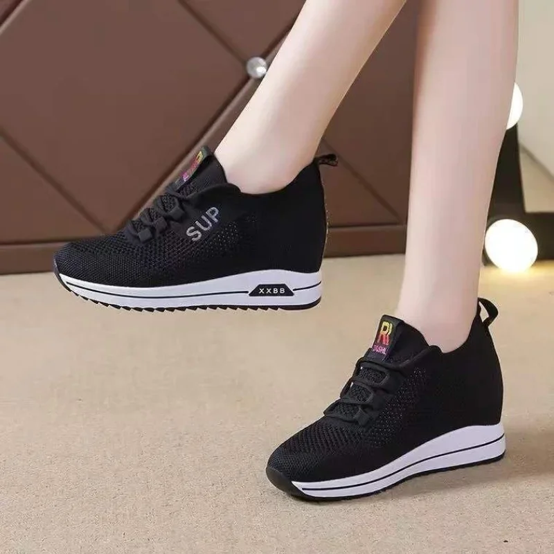 Women\'s Shoes Summer Hidden Heel Wedges White Pink Sneakers Female Platform Breathable Mesh Black High Heel Casual Shoes 2023