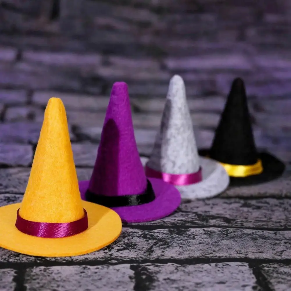 Three Dimensional Tapered Witch Hats 2 Pcs Mini Felt Witch Hats Tiny Halloween Hat Bottle Toppers Cute Diy Craft for Party