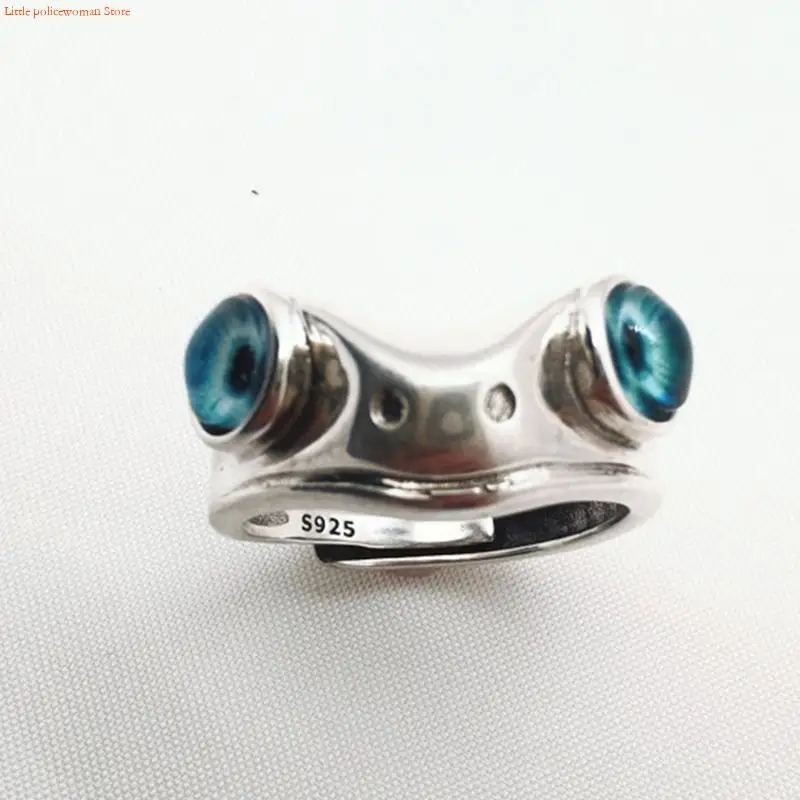 F92D Retro Thai Silver for Frog Ring Gothic for Creative Opening Animal Ring Exaggerated Hip-hop Fashion Jewelry