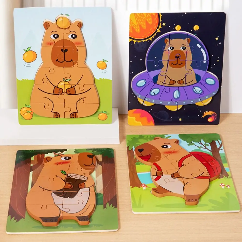 Capybala Kinder Holzpuzzle Cartoon Design Holzmaterial Tiere Puzzlespiel Tangram Form Puzzle Typ Lernpuzzle Spielzeug