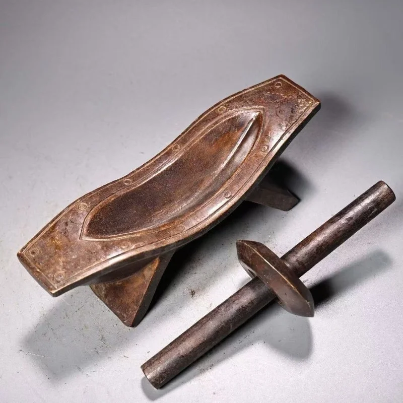 Vintage Style Pure Copper Medicine Mill Decor Ornament Collectible Craft, Approx 1000g, 10cm Height, 21cm Width
