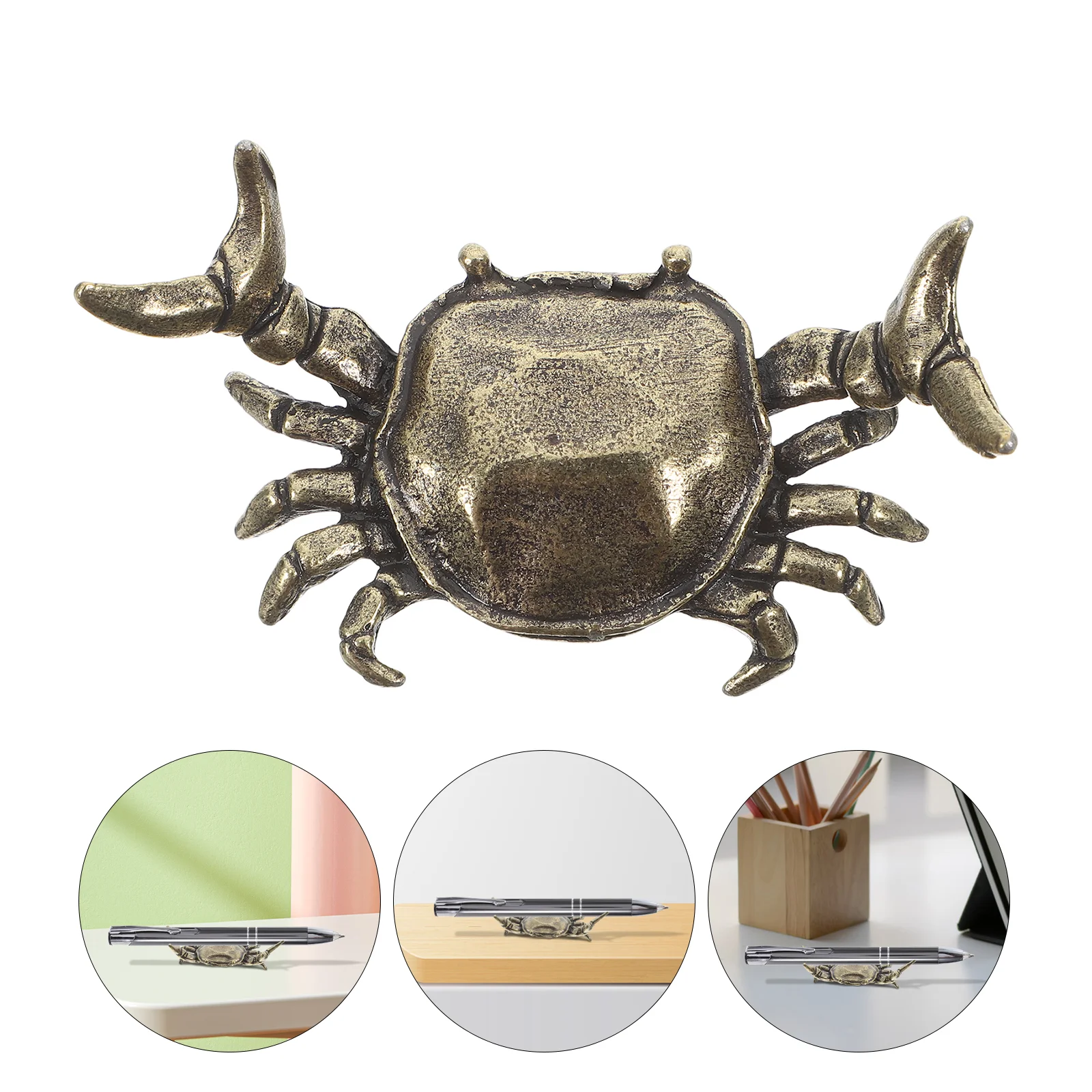 Figurine Retro Crab Ornament Laptop Stand Gold Tea Pet Statue Golden Alloy Funny Pen Holder Office