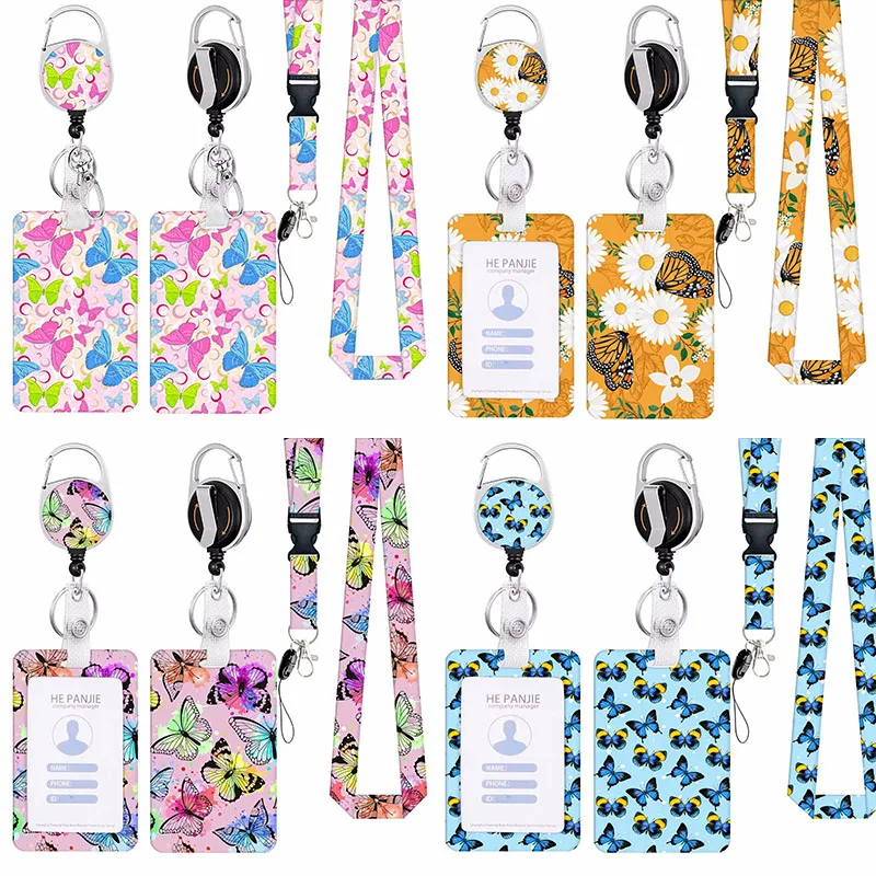 Color Butterflies Lanyard For Keys Neck Strap Id Card Badge Holder Retractable Badge Reel Hang Rope Key Chain Key Holder Rings