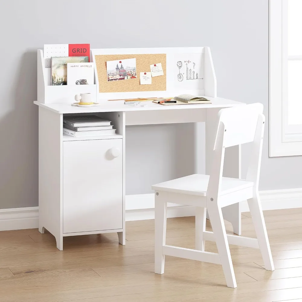 Study Desk with Chair, Wooden Children School Study Table with Hutch and Chair for 3-8 Years Old, Student's Study Computer