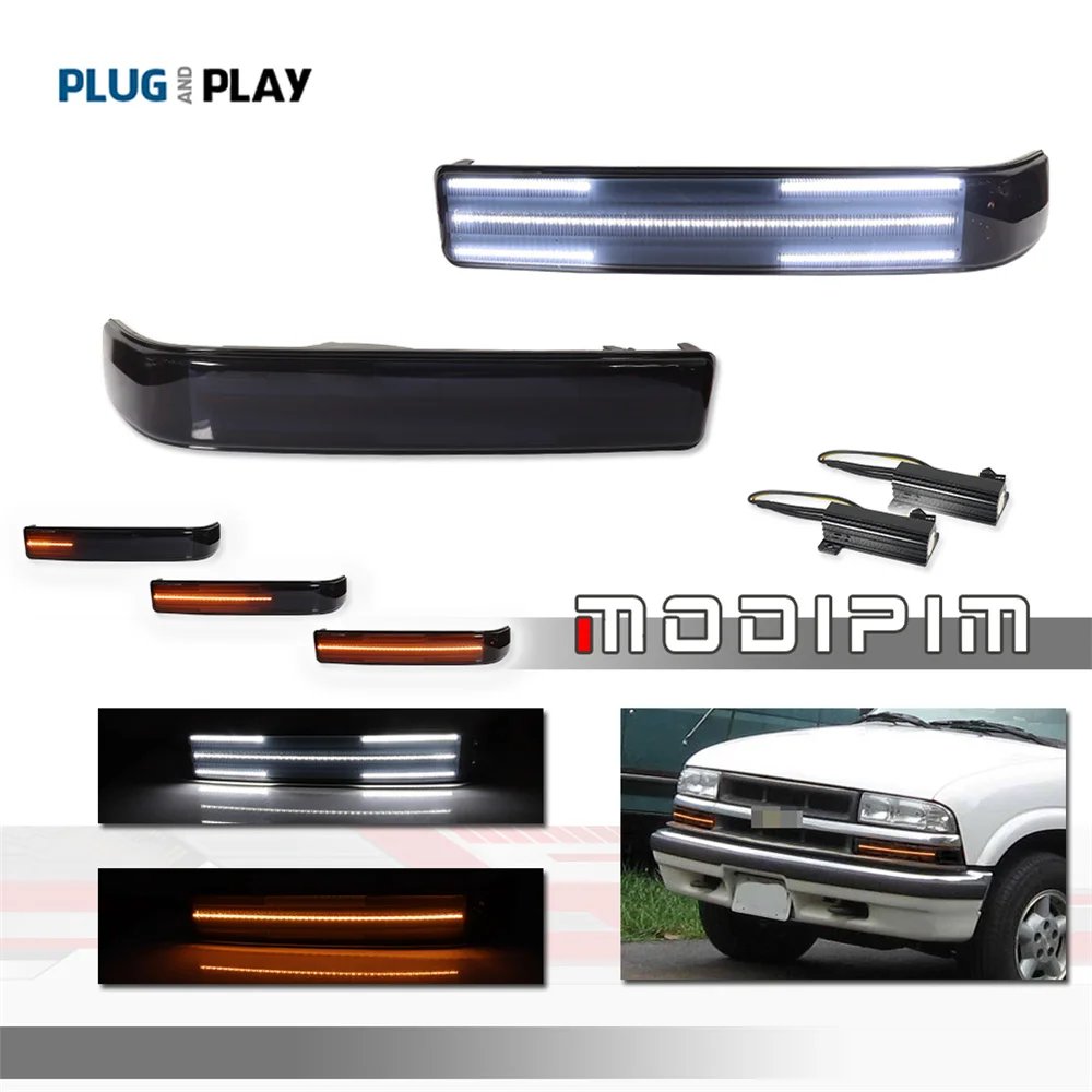 Switchback LED Dynamic Blink Amber Front Turn Signal Lights White DRL Driving Lights For Chevy S10 Pickup Blazer For GMC Sonoma