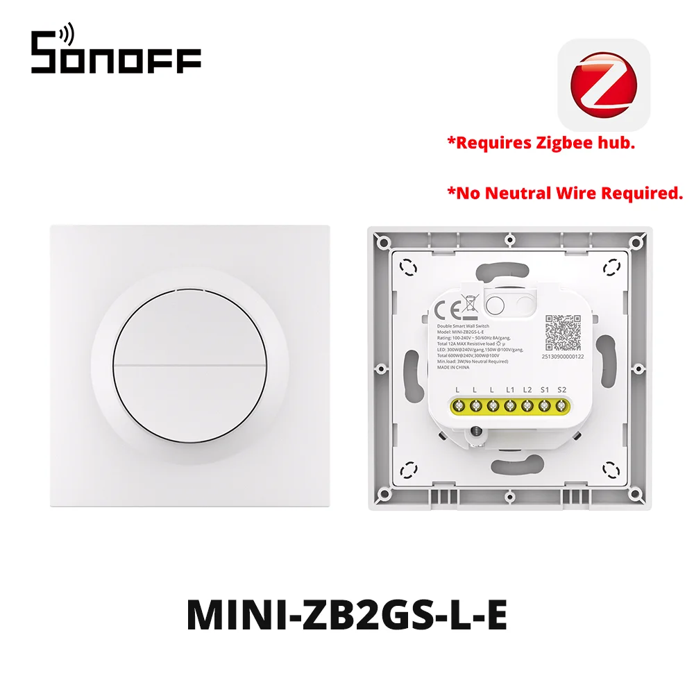 SONOFF MINI-ZB2GS-L-E Zigbee dubbele slimme wandschakelaar Orb-ZBW2L Geen neutrale draad vereist Tweekanaals bediening via Matter Bridge
